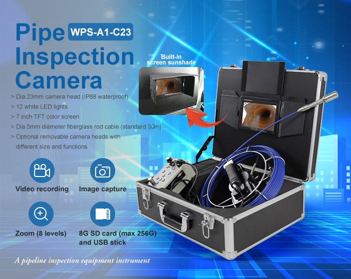 Caméra inspection canalisation - 30 m - 12 LED - Moniteur TFT de 9